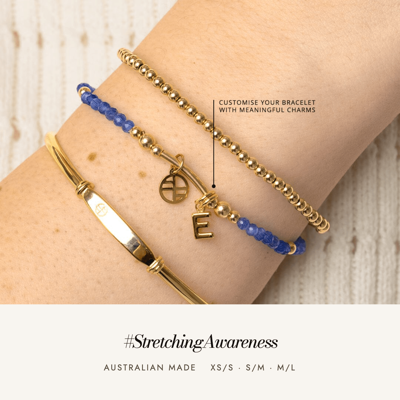 Stay ChatTY Awareness Bracelet worn: #StretchingAwareness, Australian made, sizes XS/S to M/L