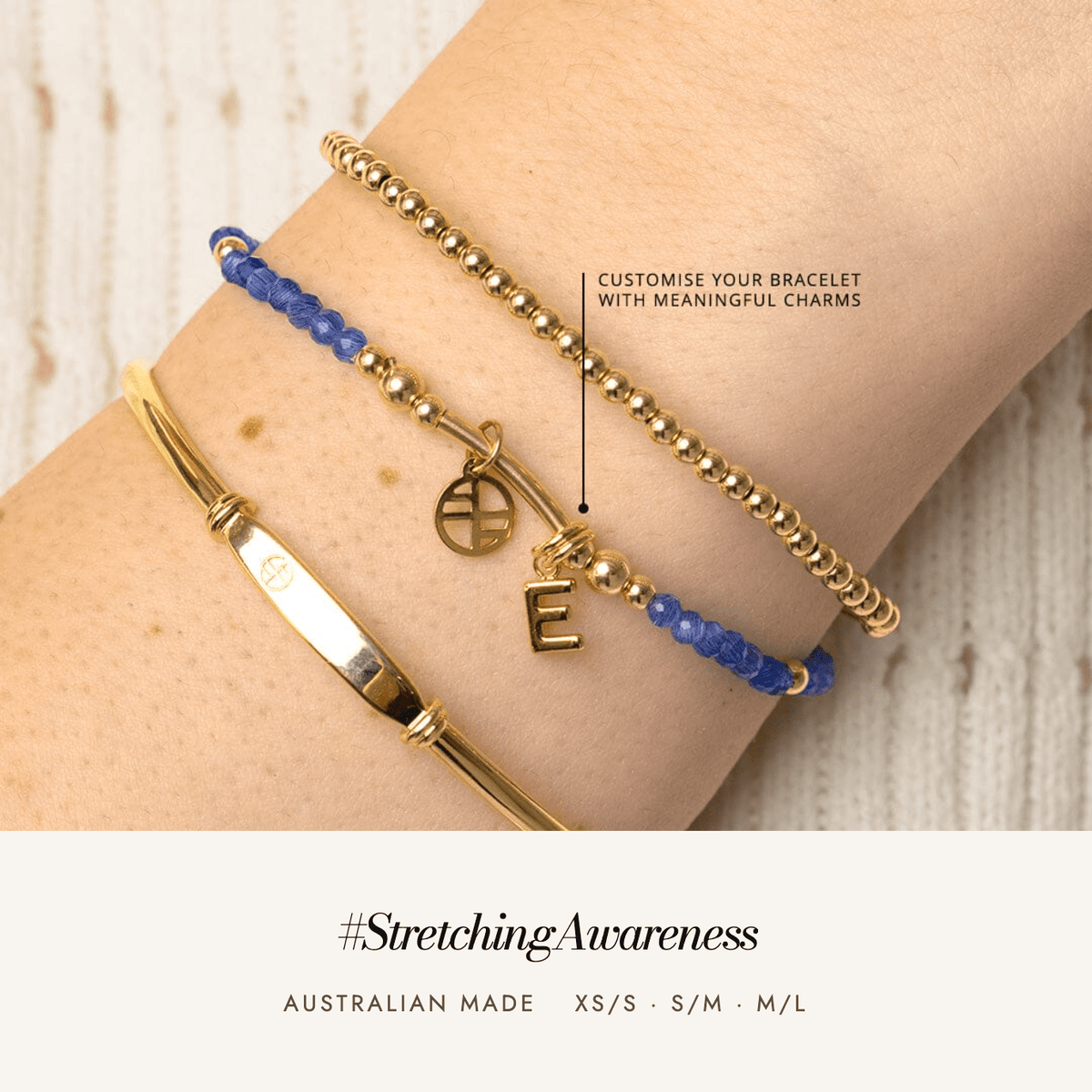 Stay ChatTY Awareness Bracelet worn: #StretchingAwareness, Australian made, sizes XS/S to M/L