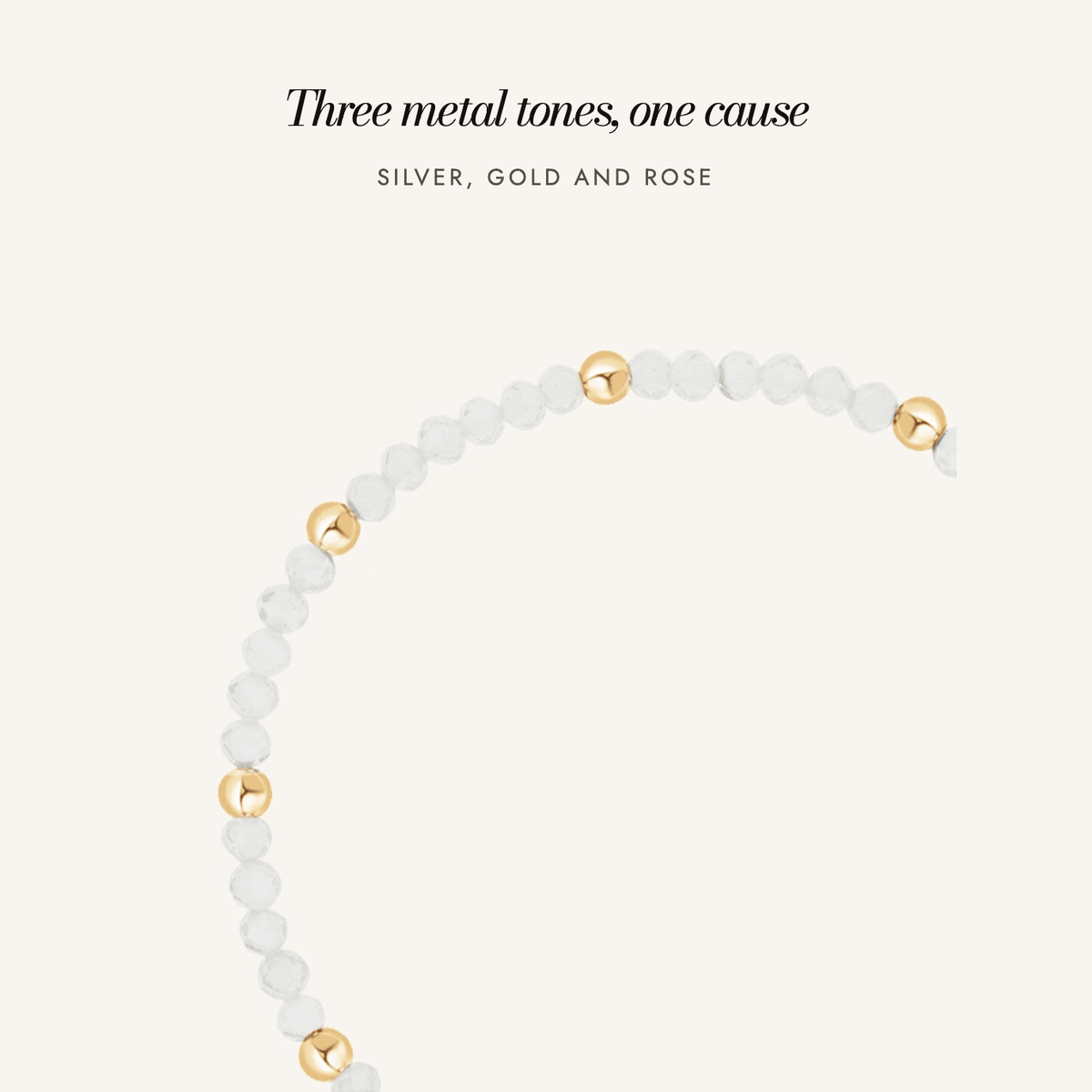 Be Hers Awareness Bracelet: three metal tones, one cause — silver, gold and rose