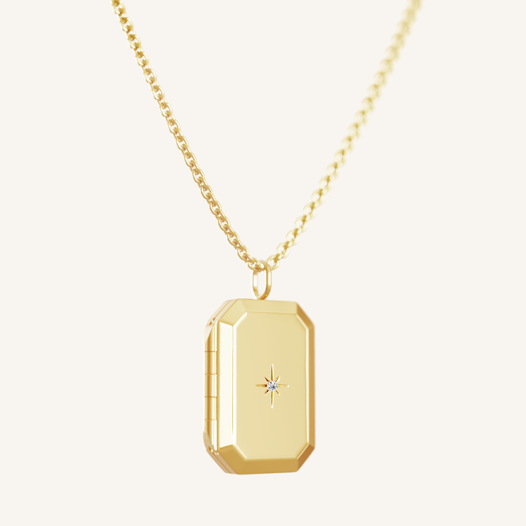 Bevel Photo Locket Gold With Chain, close up