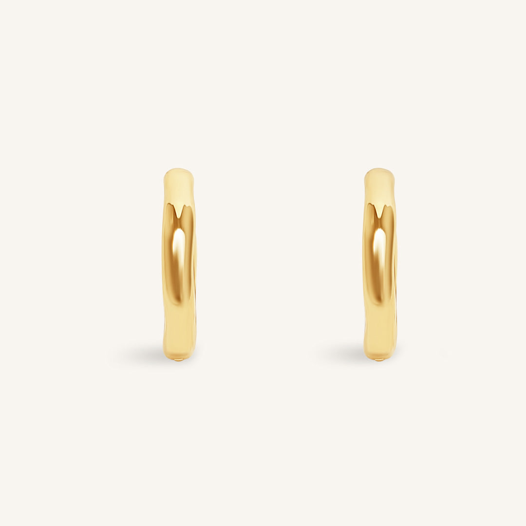 Pair of gold hoop earrings on a white background
