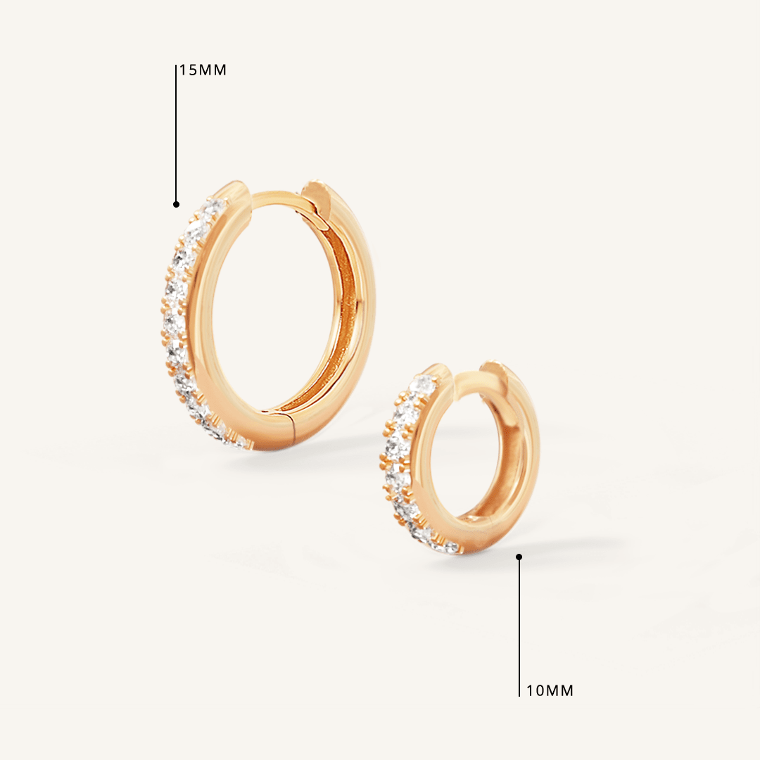 two sizes of rose hoops with cubic zirconias