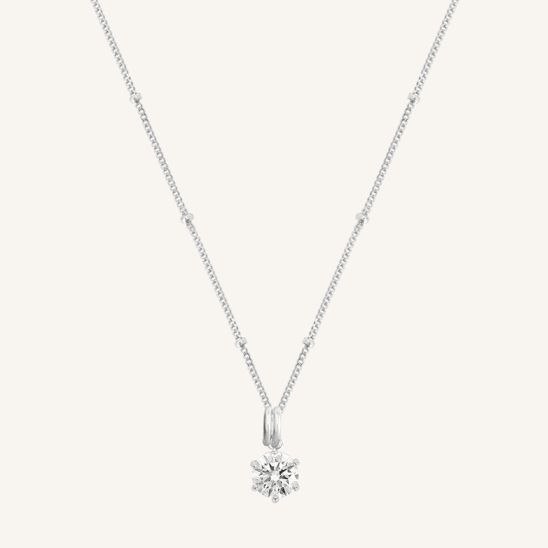 Round, silver, cubic zirconia charm on gold chain