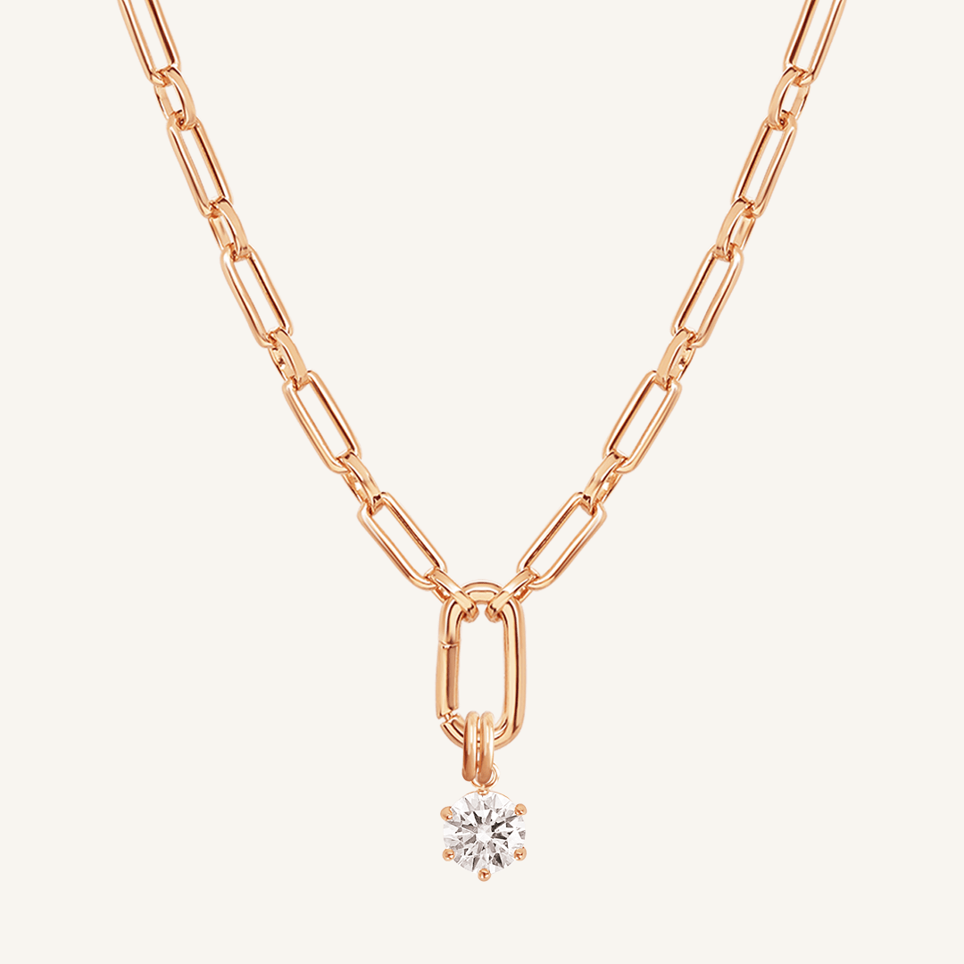 Round, rose, cubic zirconia charm on gold chain