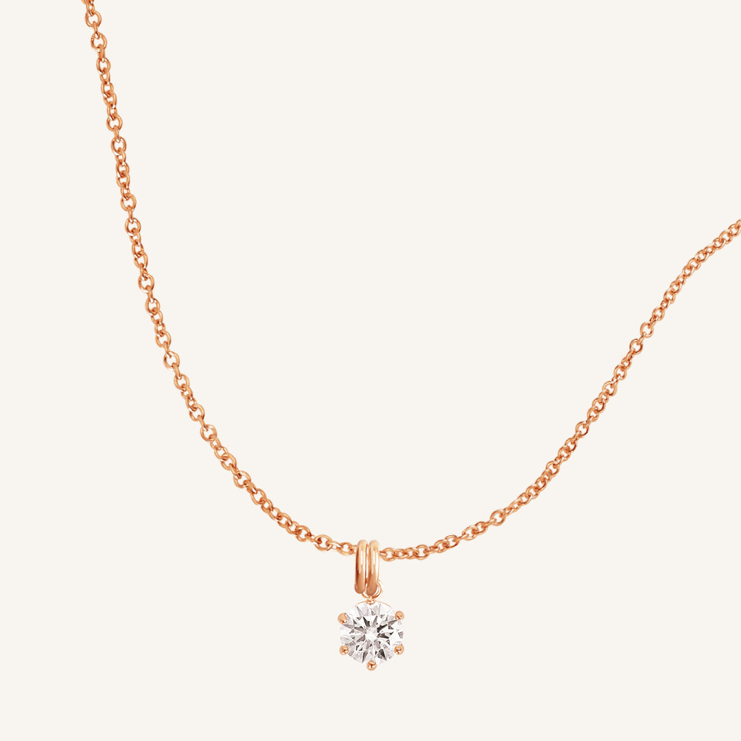 Round, rose, cubic zirconia charm on gold chain