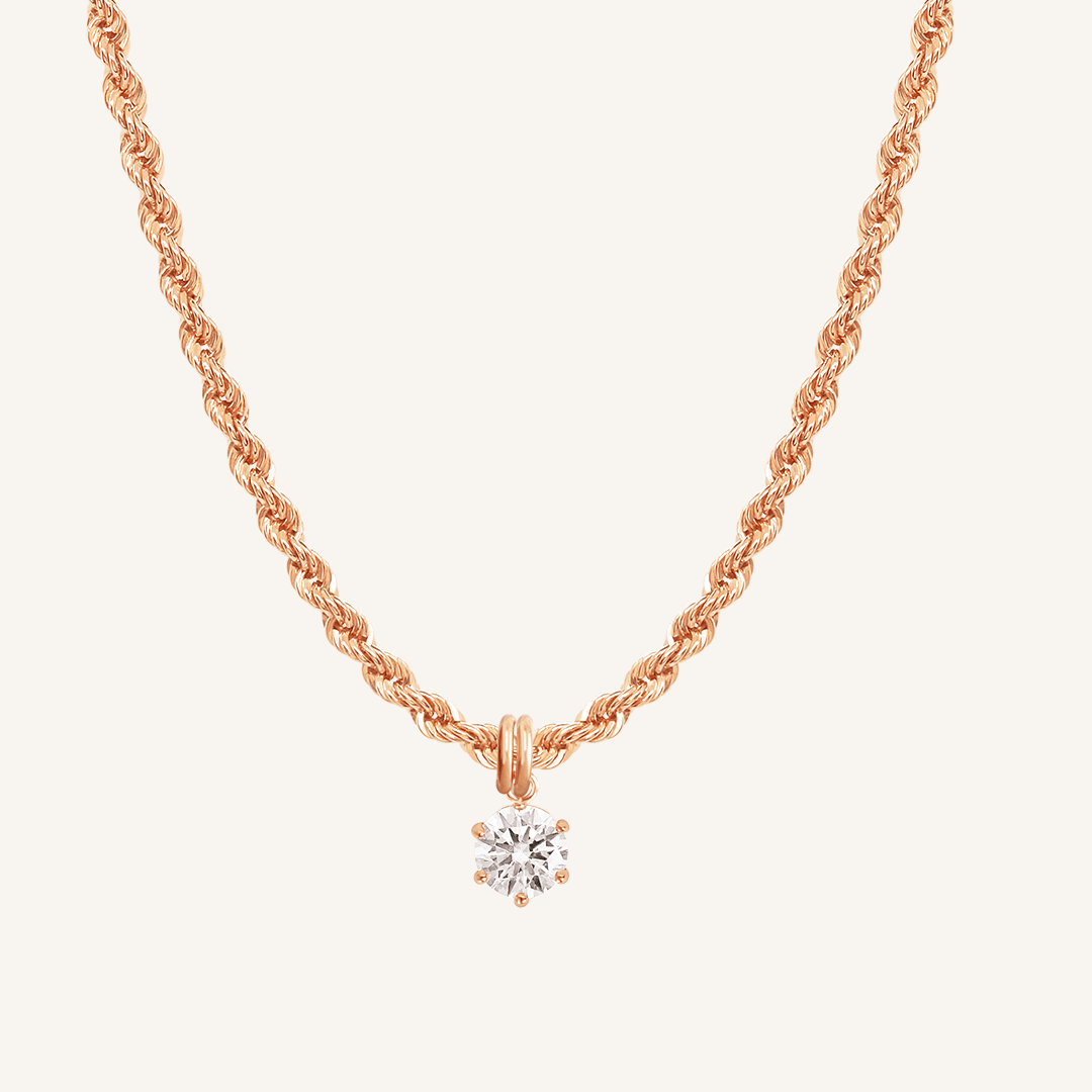 Round, rose, cubic zirconia charm on gold chain