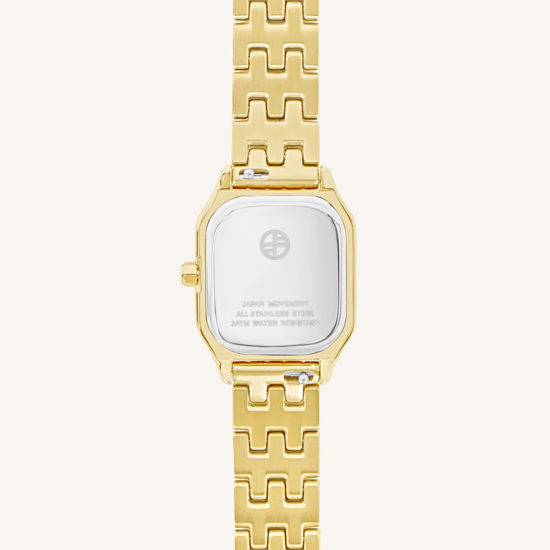 Gold louis watch, close up of the back of watch