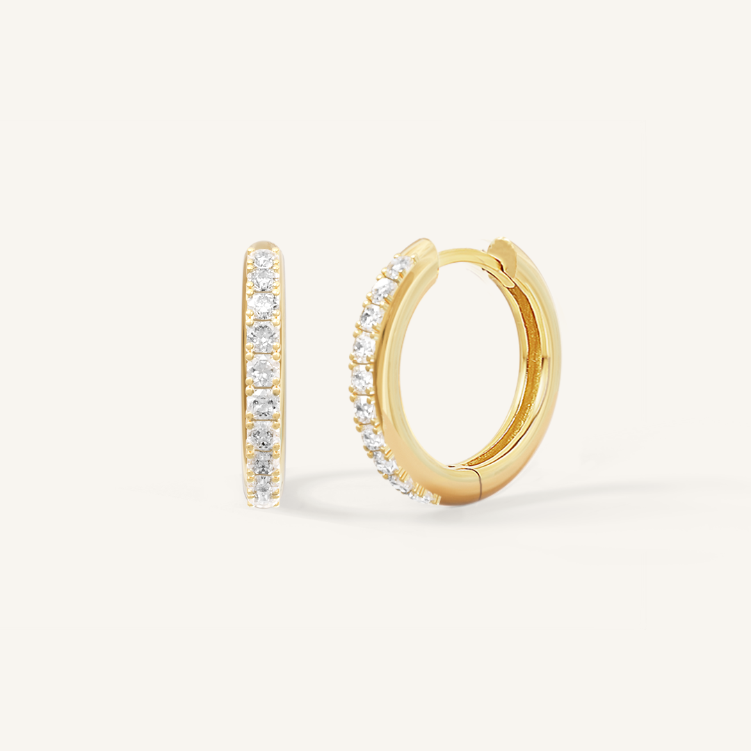 Small gold hoops, with cubic zirconias wrapped around