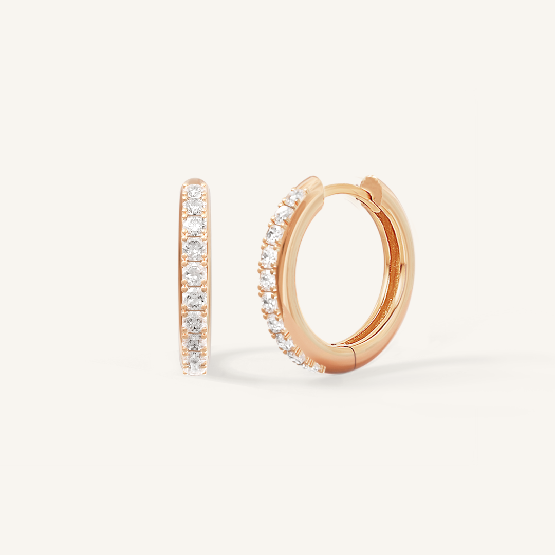 Small rose hoops, with cubic zirconias wrapped around