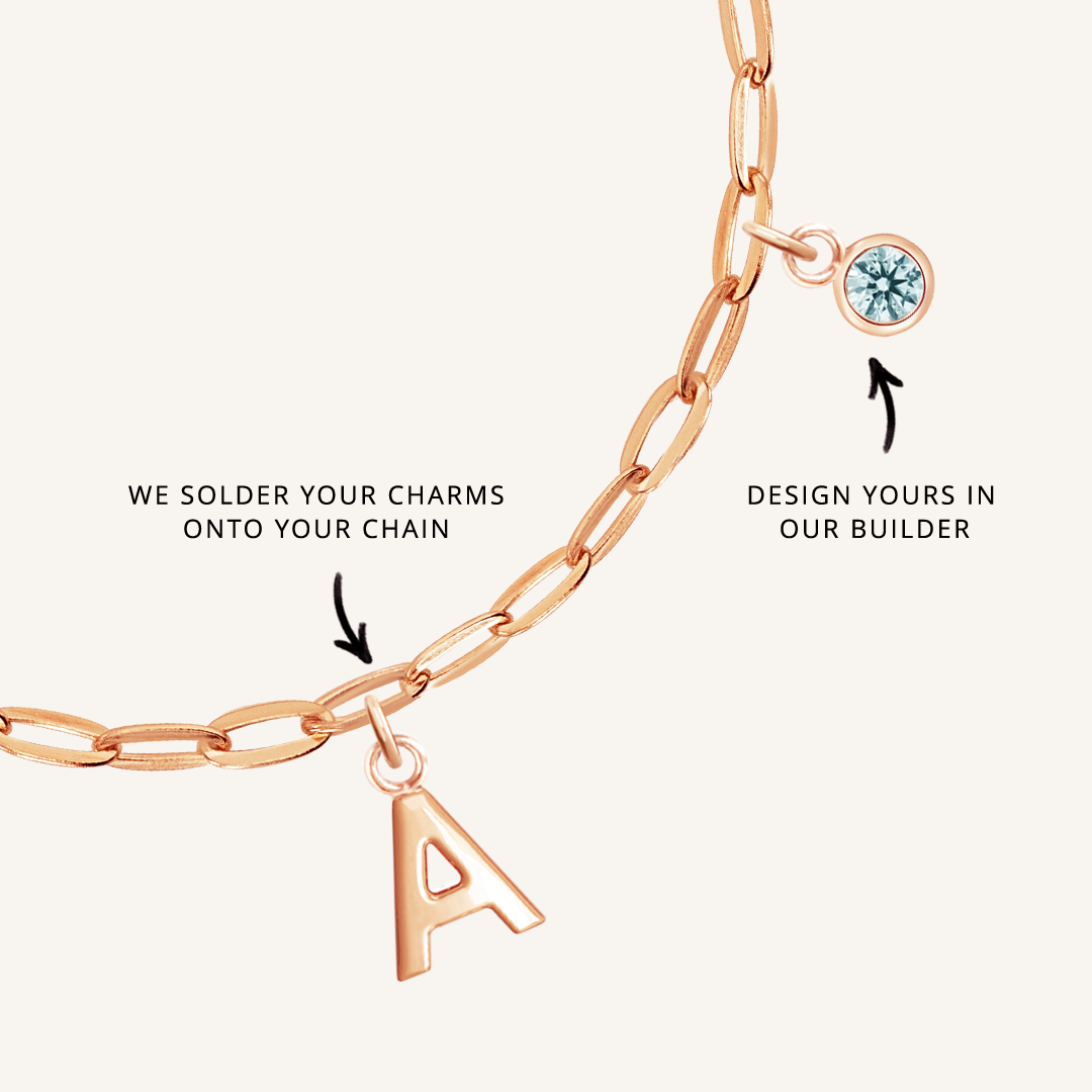 close up on rose chain with soldered charms