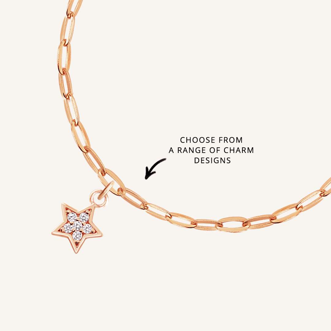 close up on rose chain with soldered charms