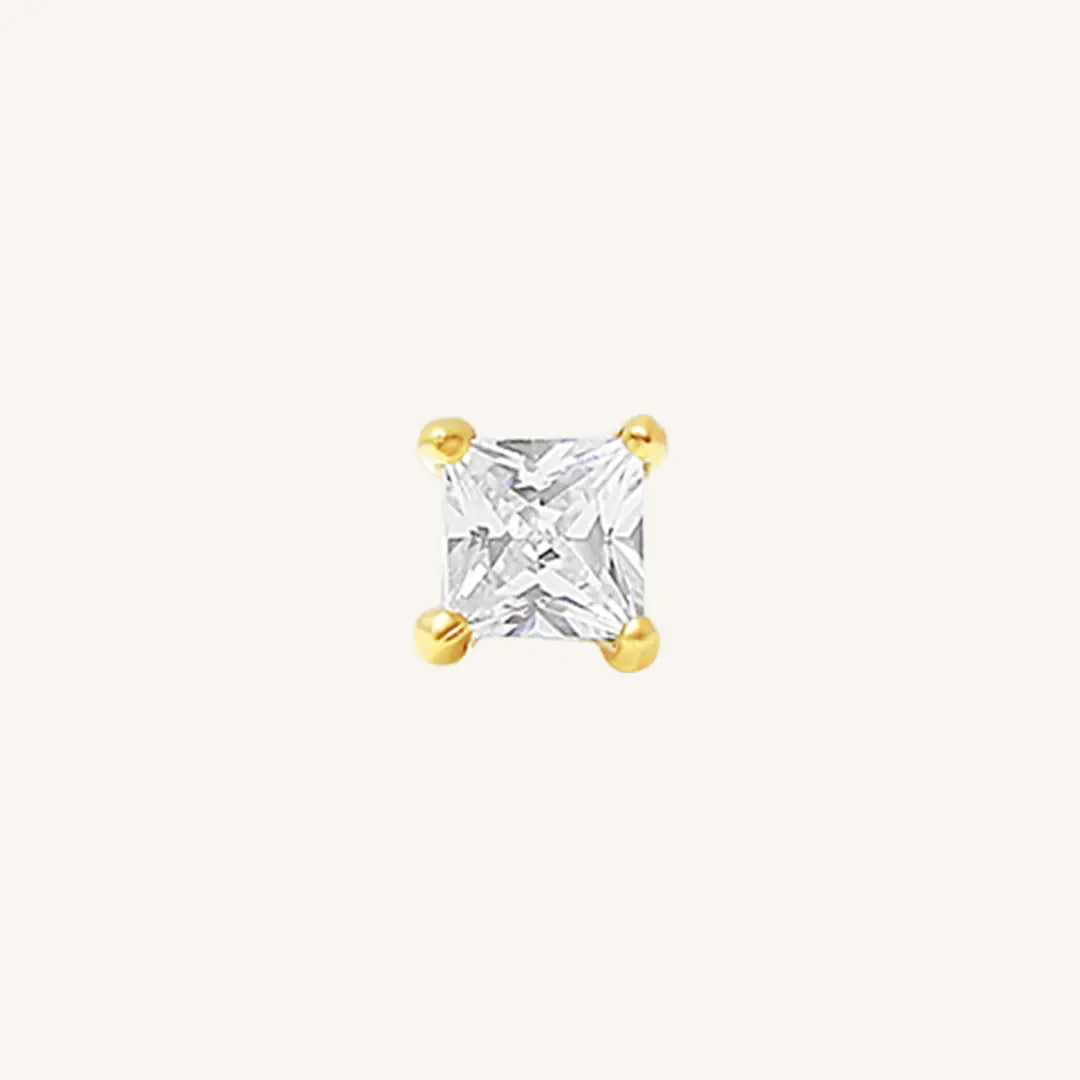 Pair of square cubic zirconia stud earrings on a white background