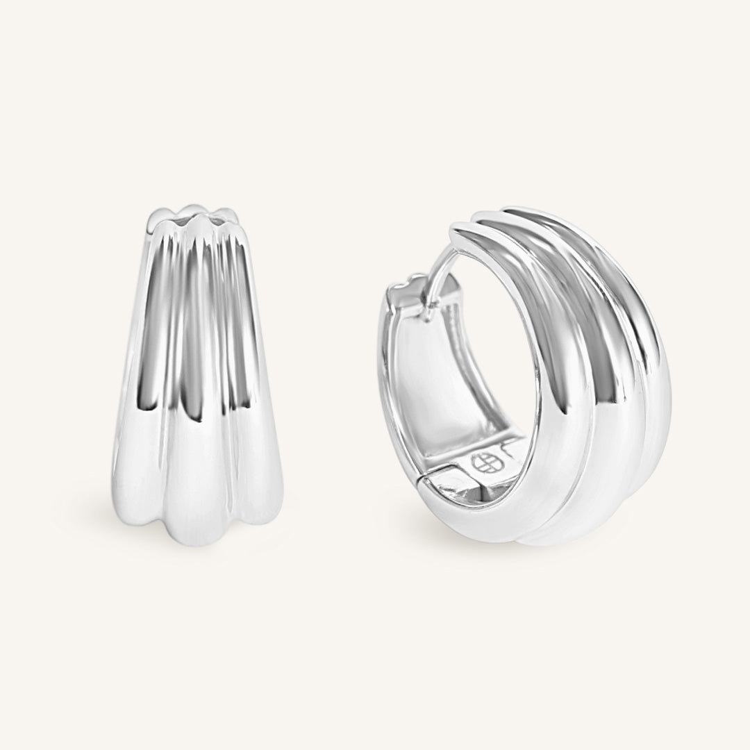 Silver hoop earrings on a white background