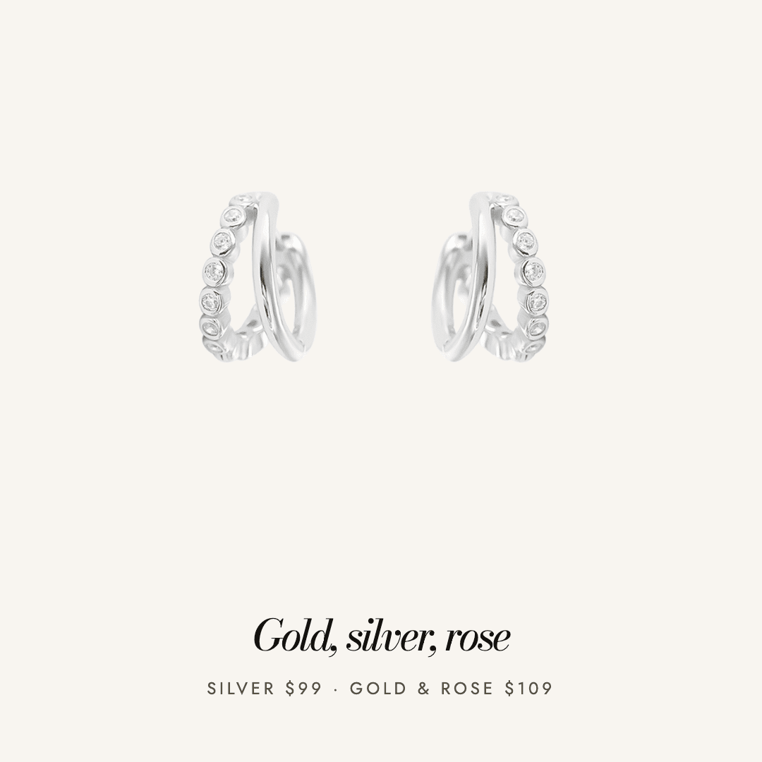 Eden Double Huggies in silver — available in gold, silver and rose