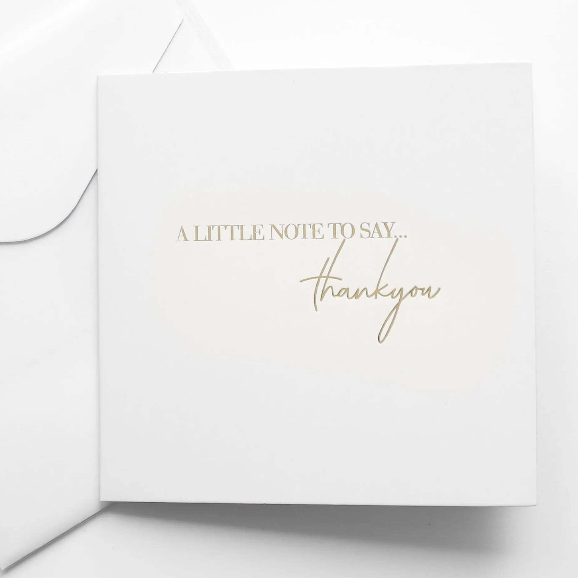 A greeting cards displayed on a neutral background, featuring designs such as 'a little note to say.. thankyou'.