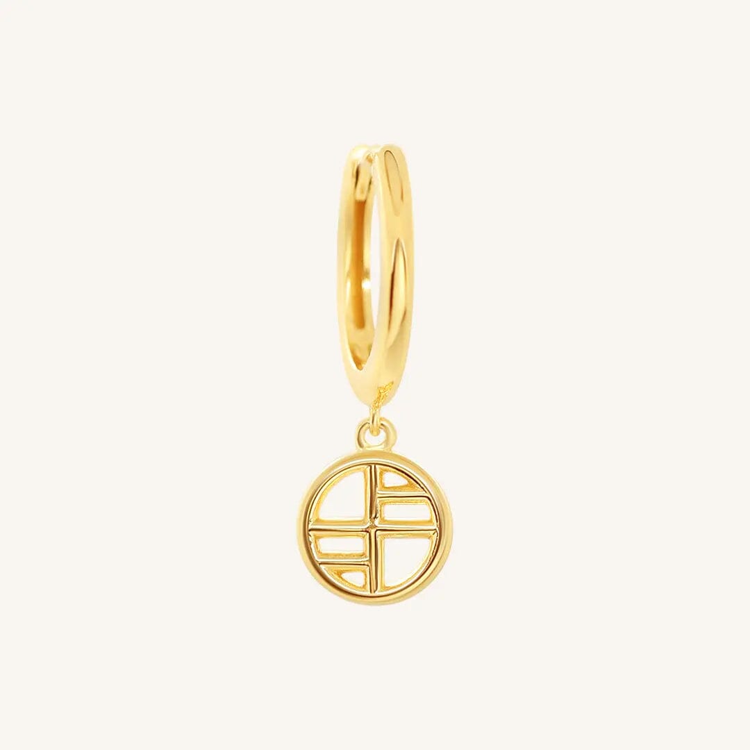 A gold-tone drop earring with the francesca logo
