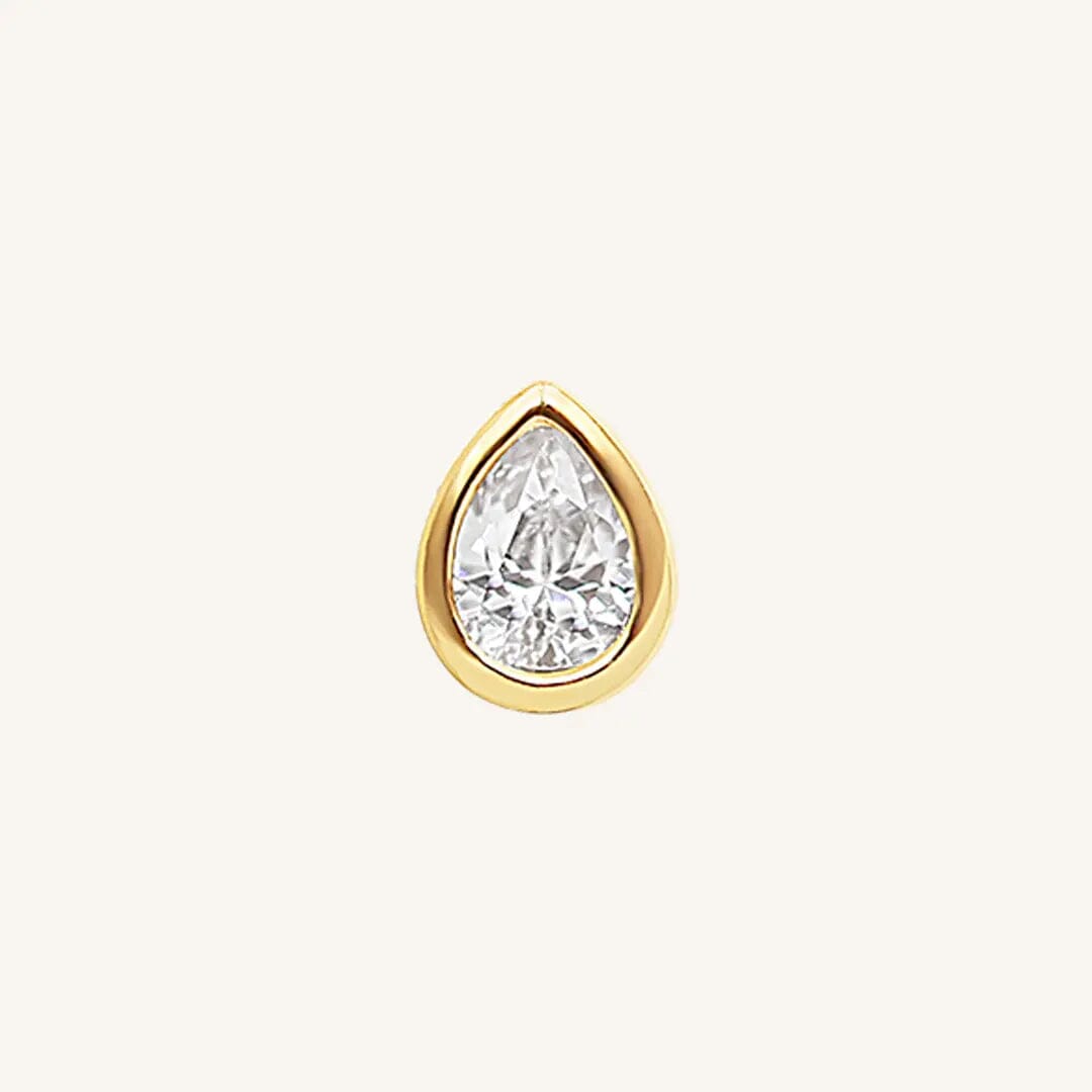 A teardrop-shaped cubic zirconia stud earrings set in gold-tone settings.