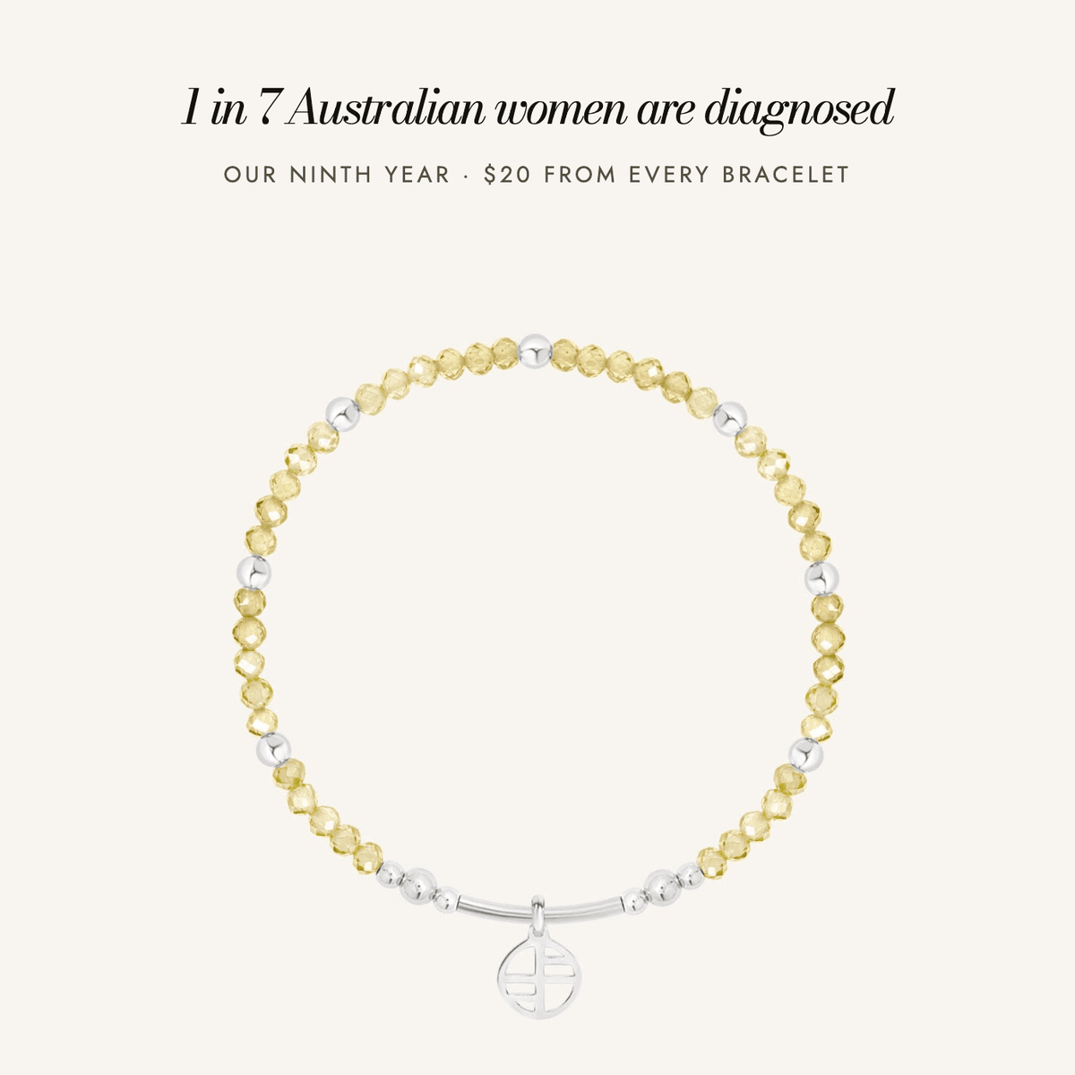 Endometriosis Australia Awareness Bracelet: 1 in 7 Australian women are diagnosed, our ninth year, $20 from every bracelet