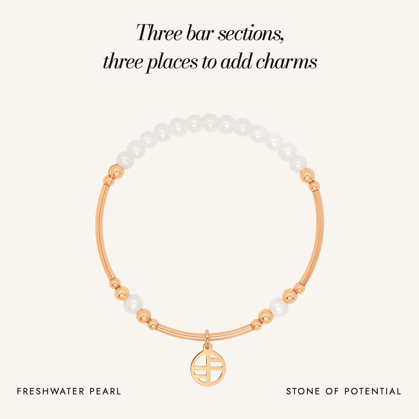 Pearl Division Bracelet: three bar sections, three places to add charms