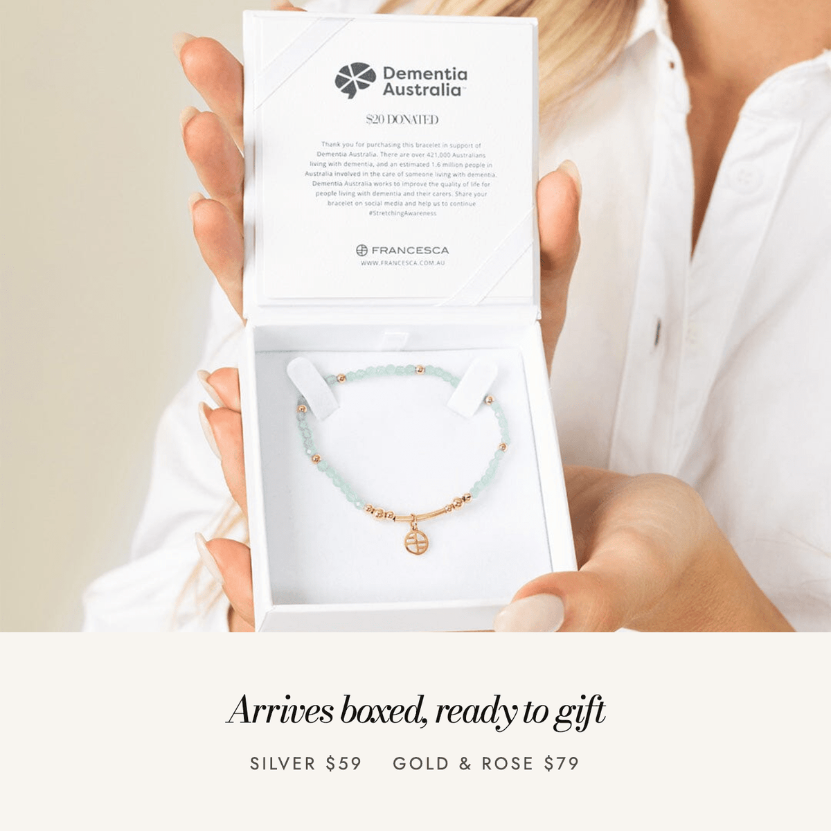 Dementia Australia Awareness Bracelet: arrives boxed, ready to gift