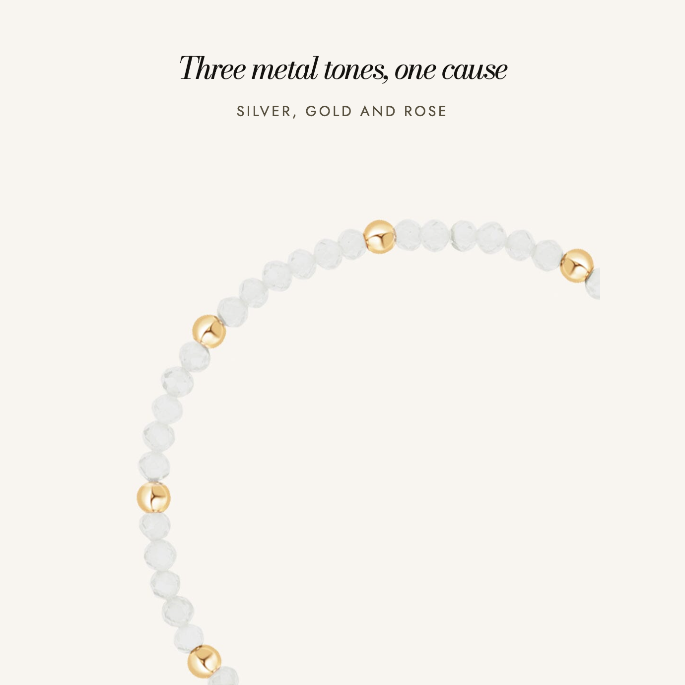 Be Hers Awareness Bracelet: three metal tones, one cause — silver, gold and rose