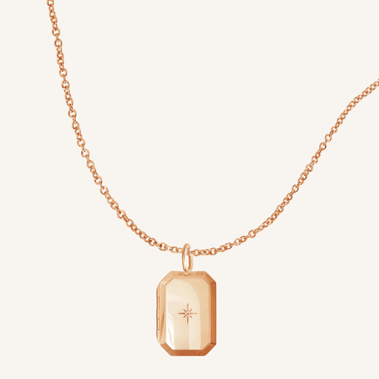 Rose Bevel Locket on plain chain on white background