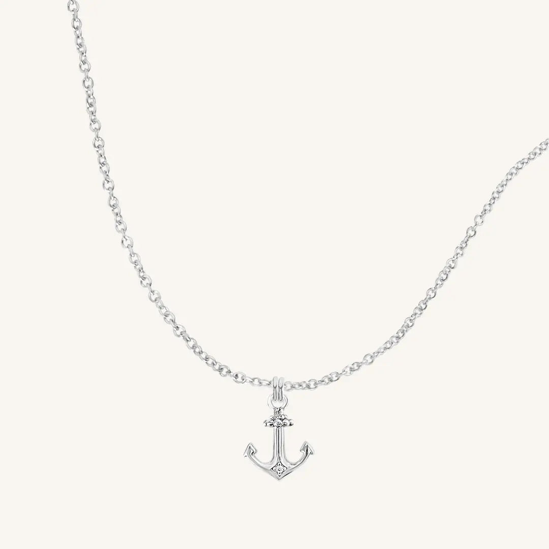 The  SILVER-Plain  Anchor White Stone Necklace by  Francesca Jewellery from the Necklaces Collection.