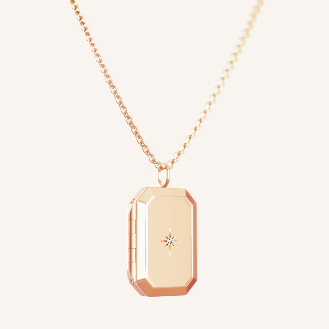 Bevel Photo Locket rose Gold With Chain, close up