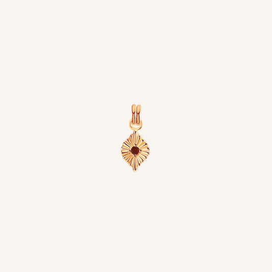 A rose birthstone charm with a red cubic zirconia representing the month of January.