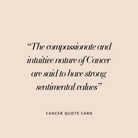 A small gold charm with the symbol for the zodiac sign Cancer.