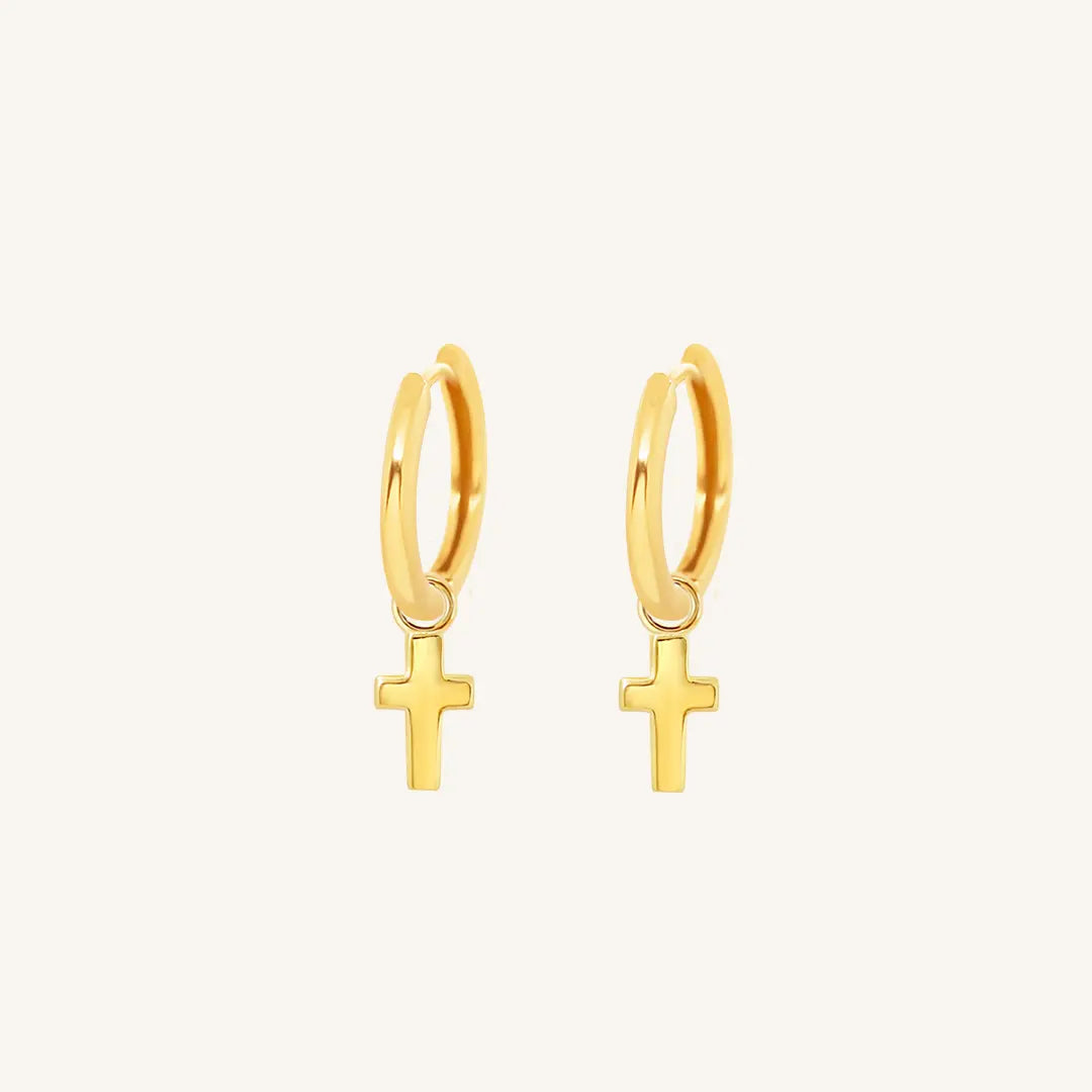The  GOLD-Ari  Cross Plain Hoops by  Francesca Jewellery from the Earrings Collection.