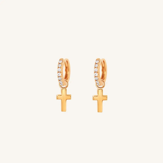 The  ROSE-Darcy  Cross Crystal Hoops by  Francesca Jewellery from the Earrings Collection.