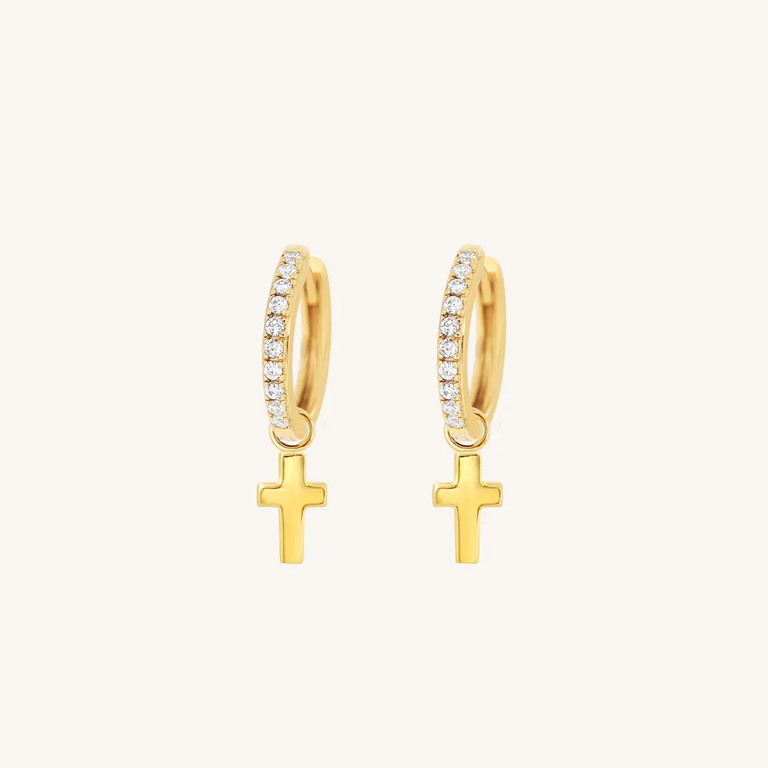 Hoop cross earrings gold discount