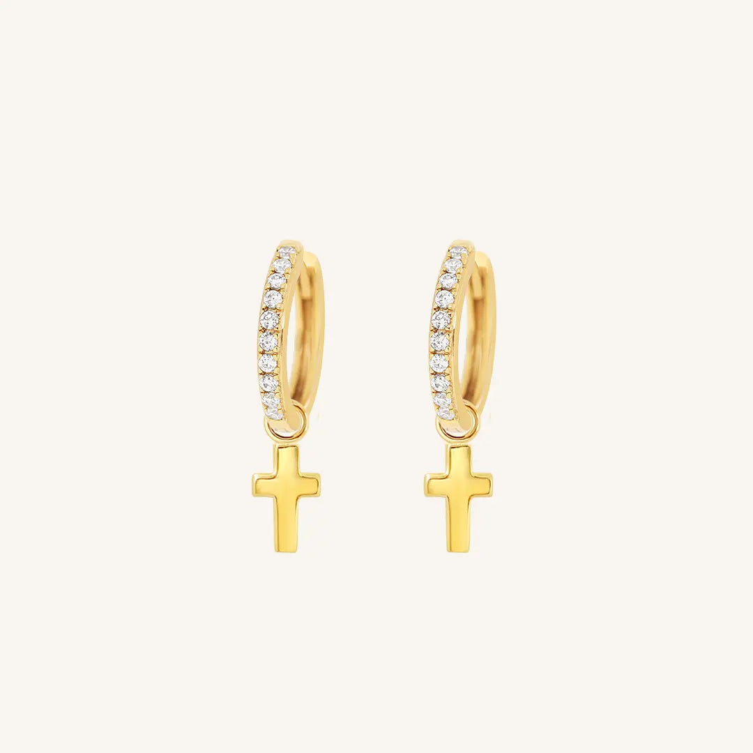 The  GOLD-Ruby  Cross Crystal Hoops by  Francesca Jewellery from the Earrings Collection.