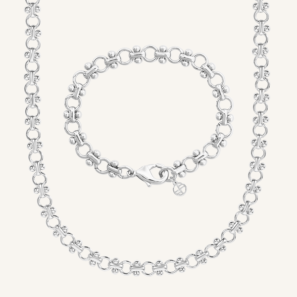 Men's 24" Stainless Steel Arrow Link Bullet Chain Necklace & Bracelet Set - 4mm Width, Silver