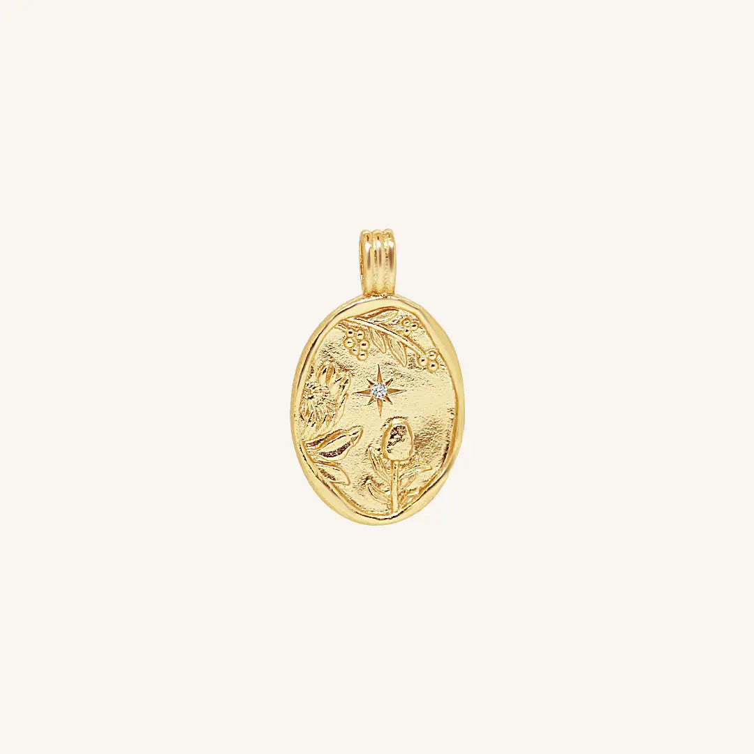 The  GOLD  Flora Pendant by  Francesca Jewellery from the Charms Collection.