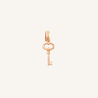 A rose key charm on a plain background