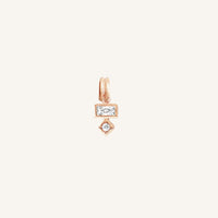 Petite rose charm with a rectangular and a round cubic zirconia, designed to be attached to a bracelet or necklace
