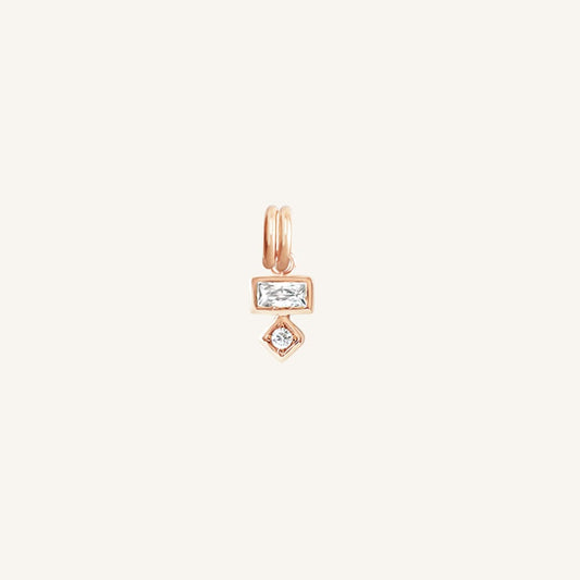 Petite rose charm with a rectangular and a round cubic zirconia, designed to be attached to a bracelet or necklace