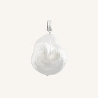 A single river pearl charm with silver findings, presented against a white background.