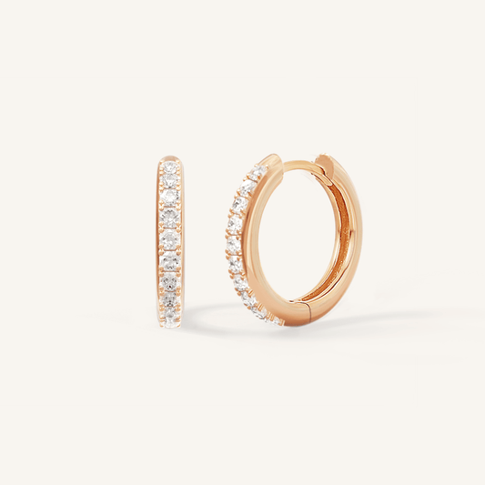 Small rose hoops, with cubic zirconias wrapped around 
