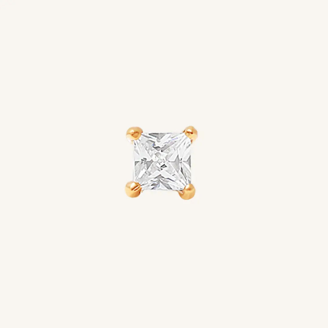 Pair of square cubic zirconia stud earrings on a white background