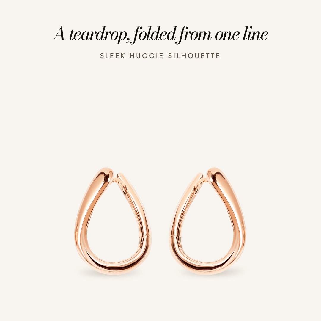 Blair Huggies in rose gold — a teardrop, folded from one line