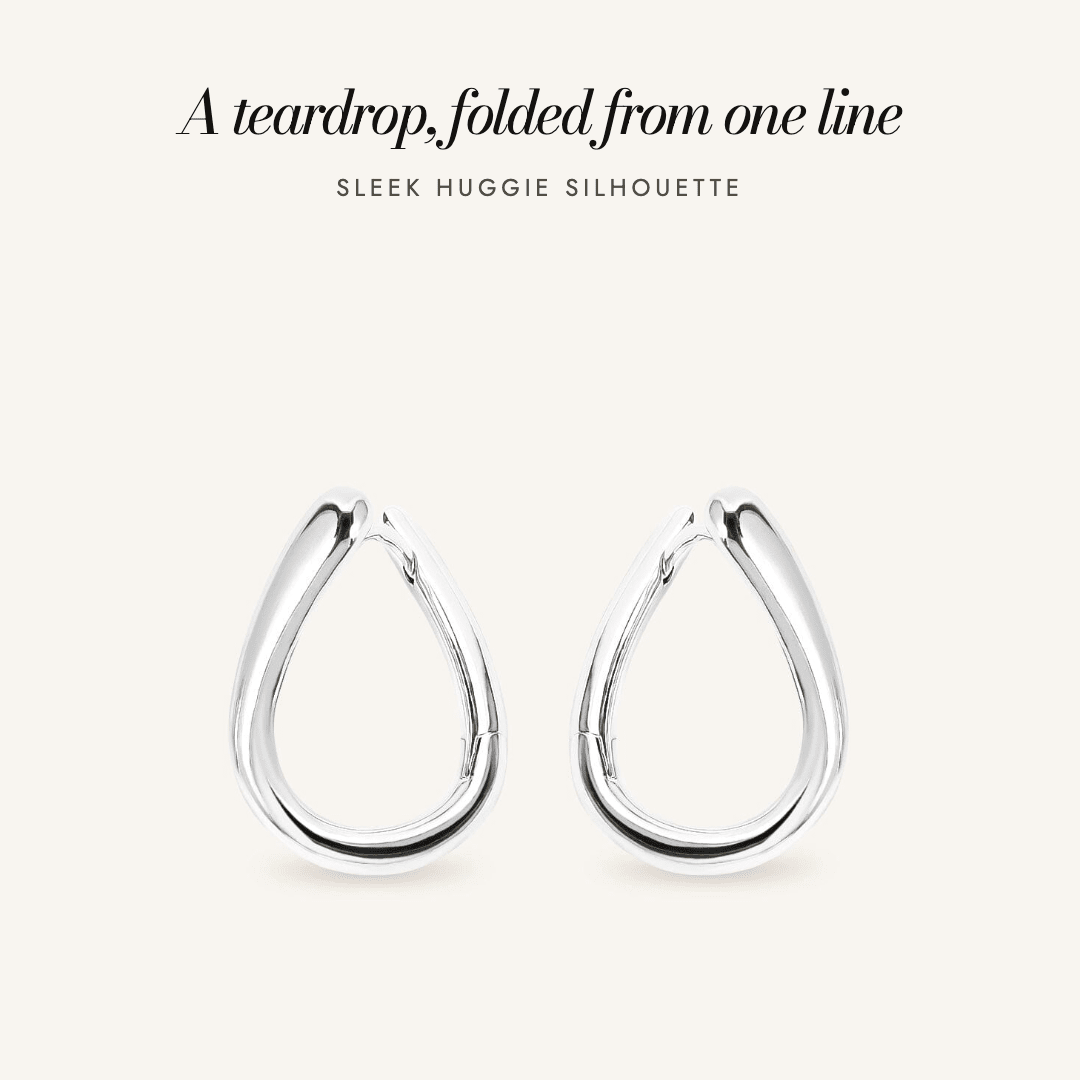 Blair Huggies in silver — a teardrop, folded from one line