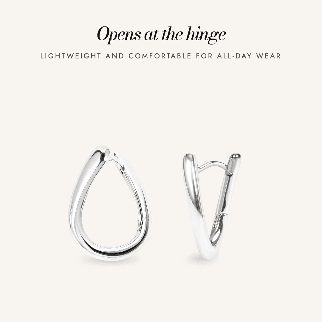 Blair Huggies in silver — opens at the hinge, lightweight for all-day wear
