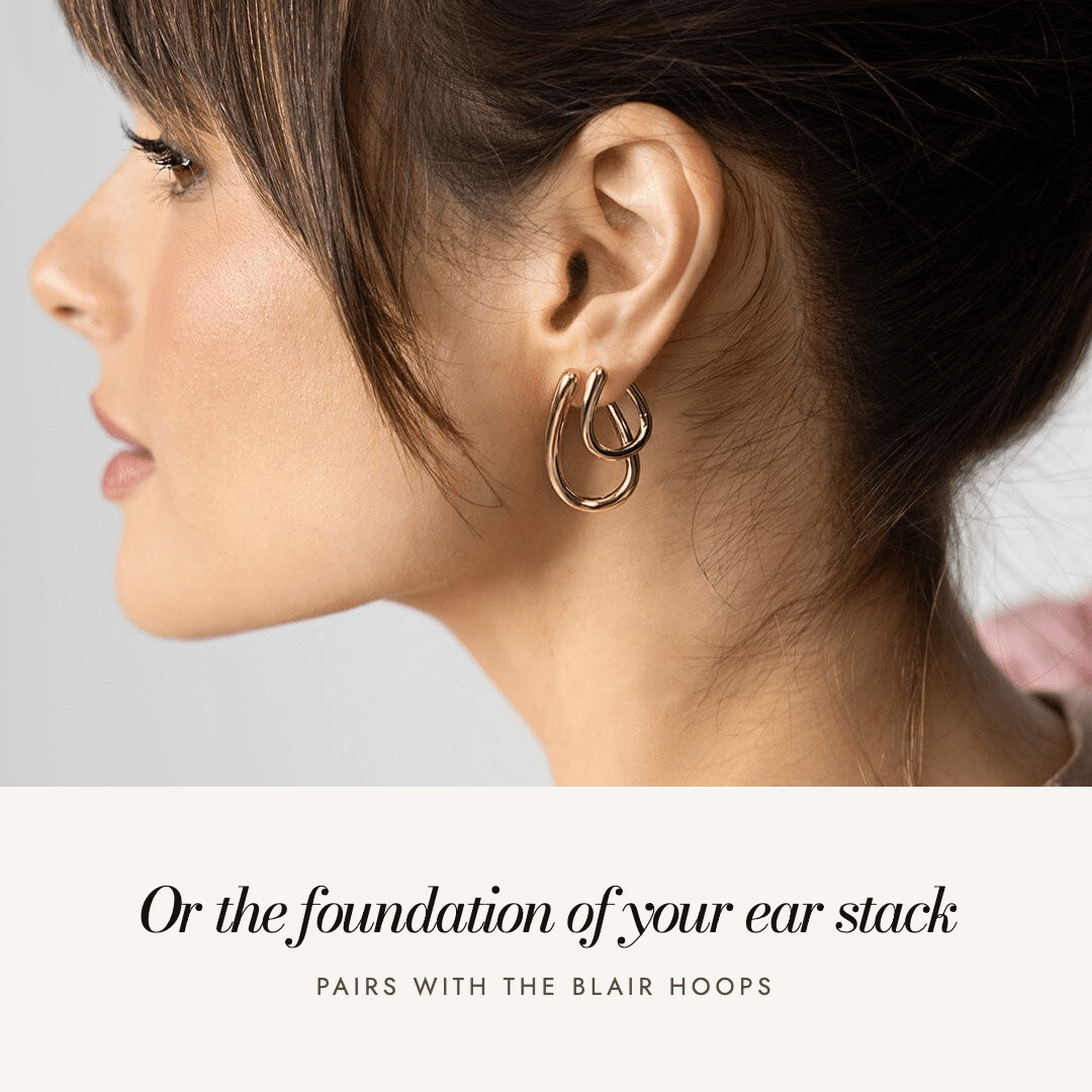 Blair Huggies stacked with the Blair Hoops — the foundation of your ear stack