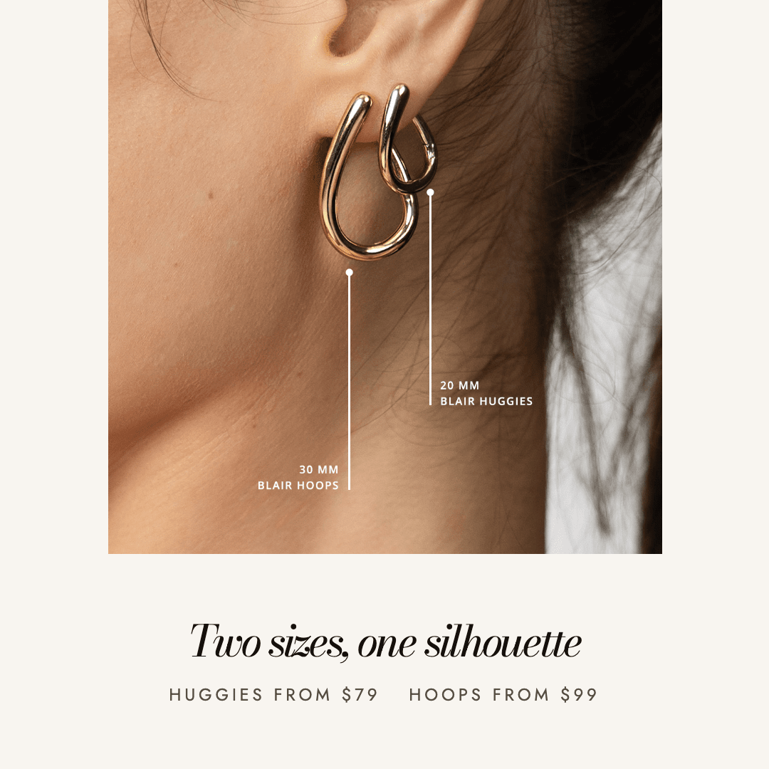 Blair Huggies and Blair Hoops size comparison — 20 mm and 30 mm
