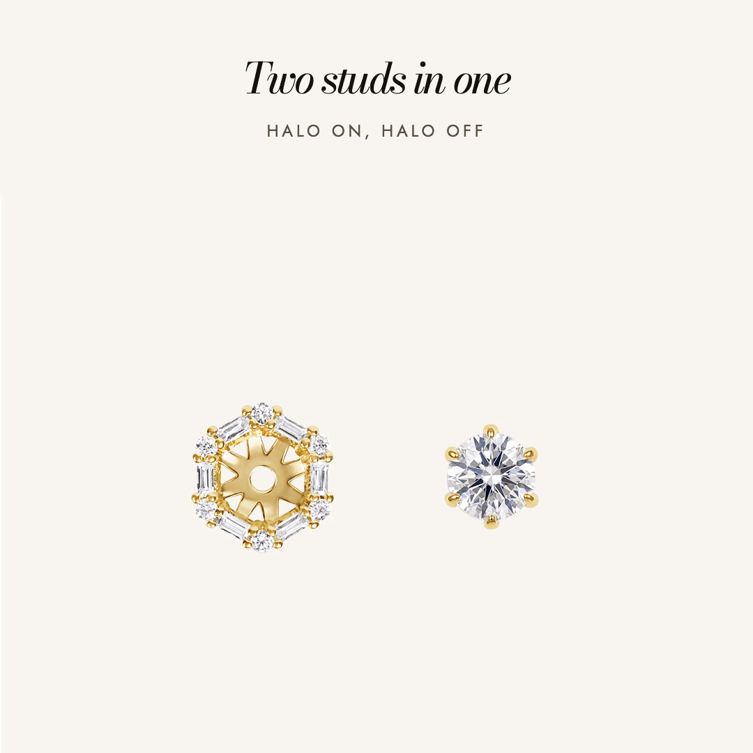 Delilah Halo Studs in gold — two studs in one, halo on and halo off