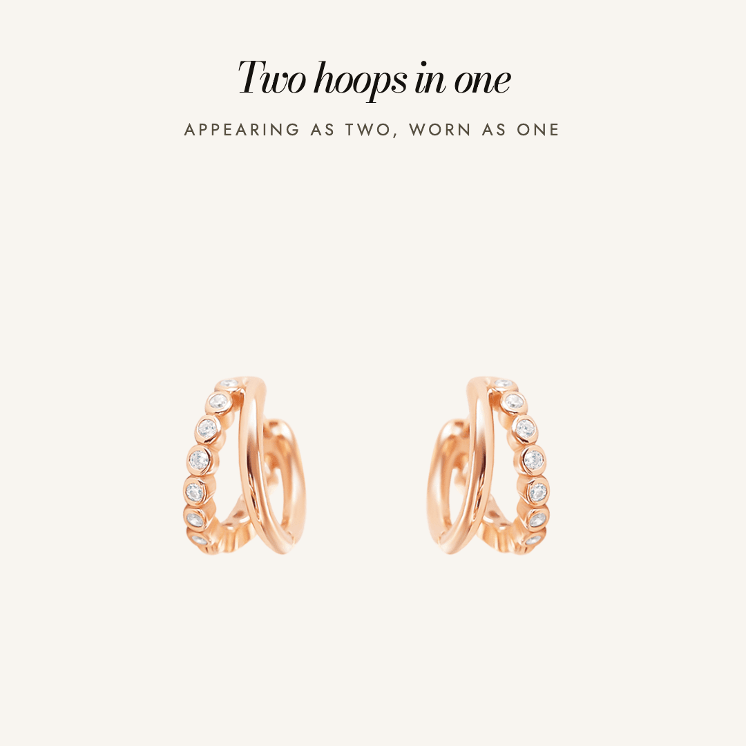 Eden Double Huggies in rose gold — two hoops in one