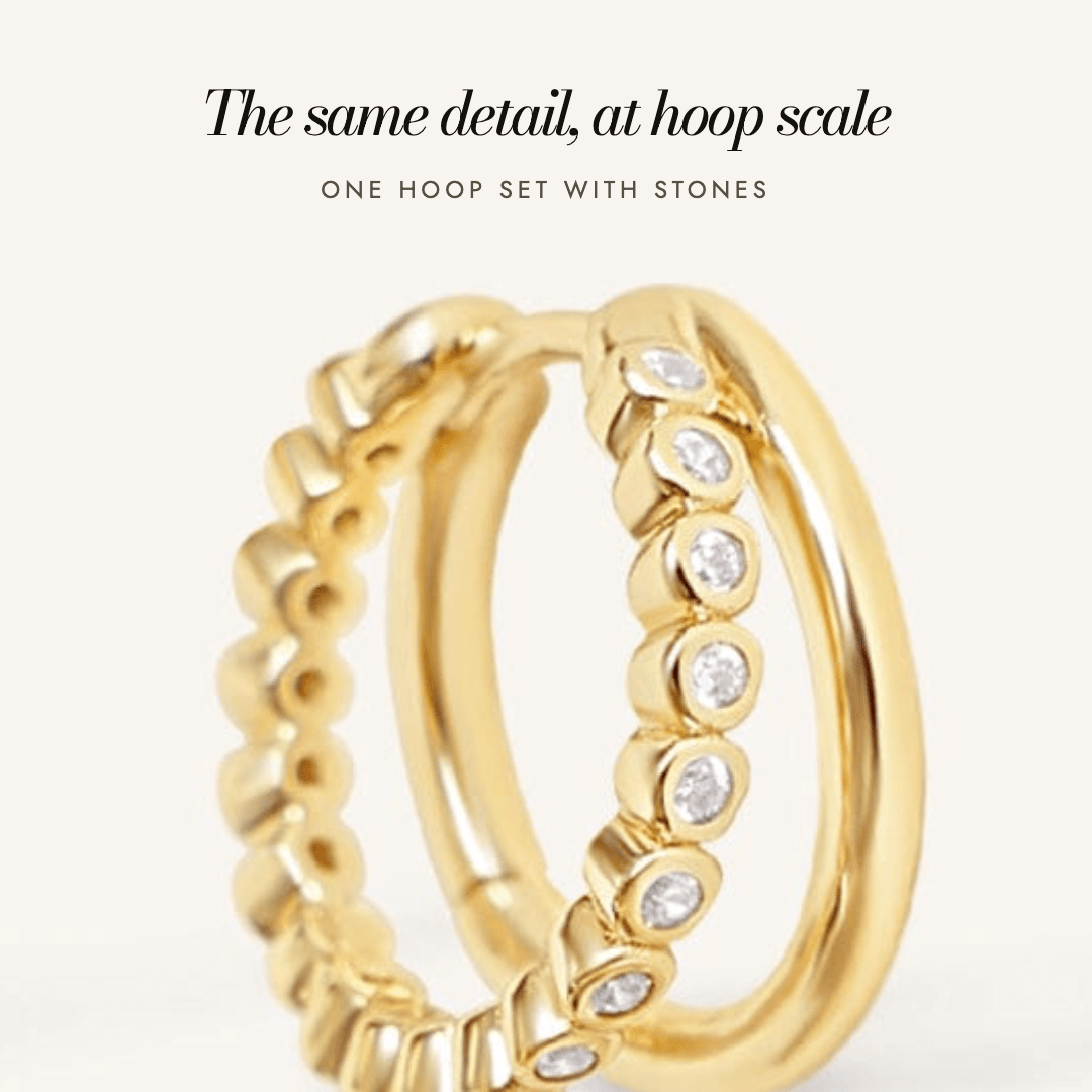 Eden Double Hoops in gold — the same detail, at hoop scale
